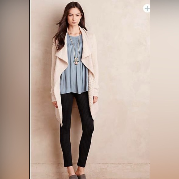 🔥HP🔥Anthropologie La Fee Verte Draped Front Boucle Cardigan Sweater – Tan – Sz M - Picture 3 of 15